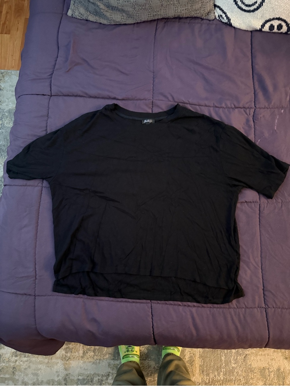 Black Women's Short Sleeve Ribbed Tee